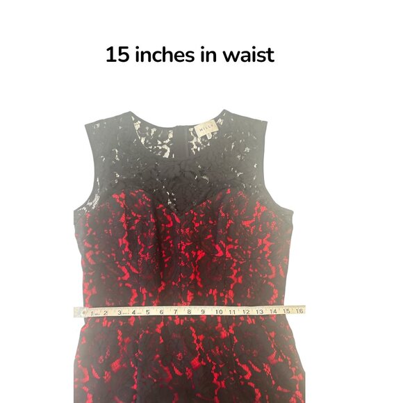 Milly Black Red Lace Sleeveless Midi Dress Size 10 Made in USA Floral Overlay Co - Picture 11 of 12
